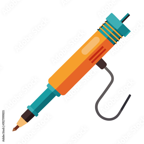 Detailed flat design soldering iron illustration with cable for electronics, engineering, repair, and diy projects
