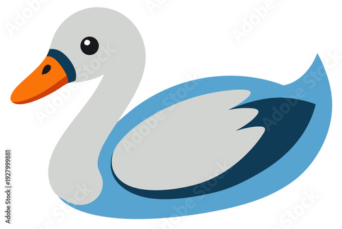 Colorful cartoon duck with orange beak and blue feathers in minimalist illustrative style against white background