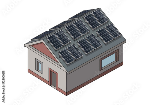 Modern house roof equipped with solar panels for renewable energy generation, sustainable living concept