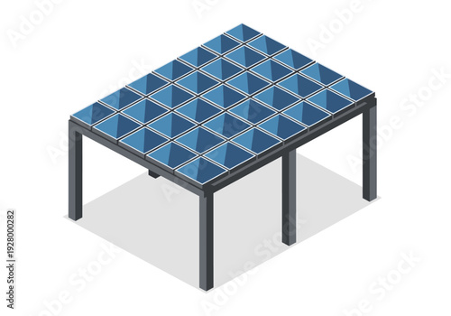Isometric solar panel structure on a table providing clean energy and sustainability