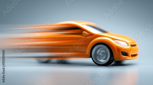 A automobile in sharp focus in front, with a dramatic motion blur effect trailing behind it. Representing quick shipping, 