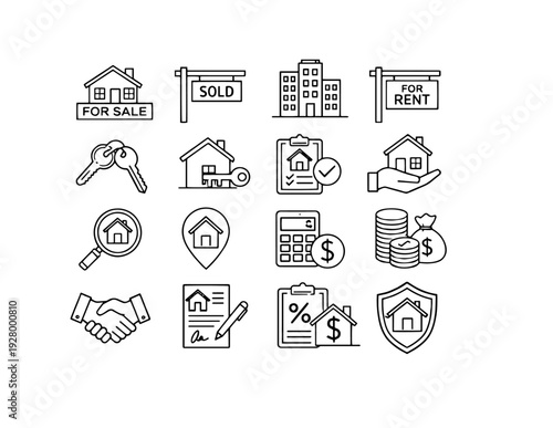 set of real estate icons vector collection