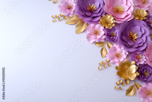 Soft Lilac and Gold 3D Flower Relief Pattern for Elegant Wall Decoration