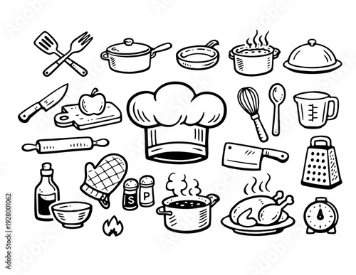 Set of kitchen utensils and icons vector illustration