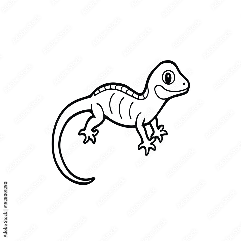 Fototapeta premium A black and white vector illustration of a lizard with a long tail