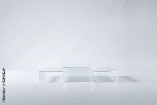 Set of three ascending transparent platforms