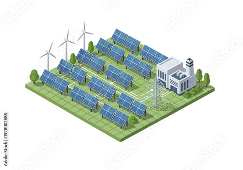 Sustainable Energy Production A Solar and Wind Power Farm with a Futuristic Power Station