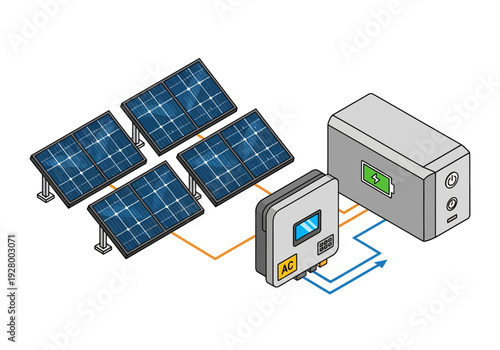 Diagram illustrating a home solar panel system with battery storage and inverter technology