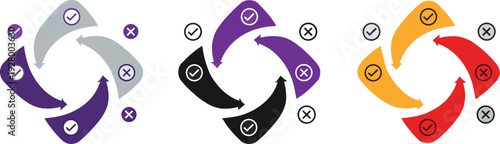 Circular workflow process infographic with check and cross icons, business cycle diagram, step by step strategy concept vector