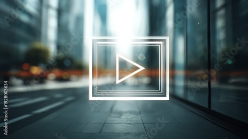 Wallpaper Mural A glowing, white "Play" triangle is framed by multiple thin, concentric rectangular borders. A landing page for a video news outlet, a "City Guide" app, or a documentary series about urban life. Torontodigital.ca