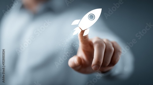 Wallpaper Mural A person's hand is shown in the foreground, with the index finger extended as if touching an invisible screen. Torontodigital.ca