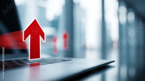 Wallpaper Mural A sleek, modern laptop with a sequence of bright red upward-pointing arrows emerging from the keyboard denotes rapid mobility and ongoing improvement. Torontodigital.ca