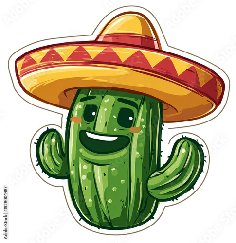 Cartoon Cactus with Sombrero