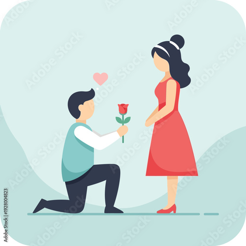 Man Proposing to Woman with Red Rose.