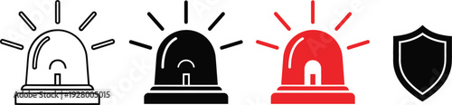 Emergency Siren and Security Shield Icon Set Alarm Warning Protection Vector Illustration Collection