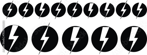Lightning Bolt Energy Icon Set Electric Power Symbol Collection Vector Illustration Design