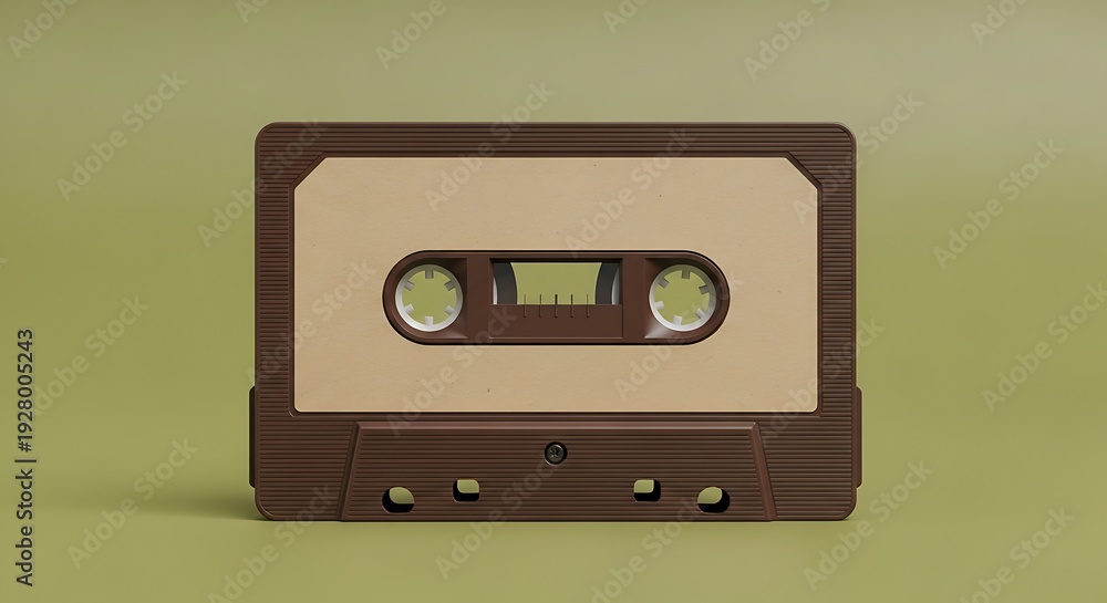 Fototapeta premium Vintage Audio Cassette Tape on Green Background - Retro Music Recording Concept.