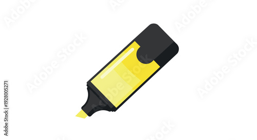 yellow highlighter pen with black cap flat vector illustration for office and school use