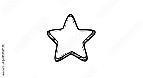 hand drawn star outline with textured shading simple black and white illustration