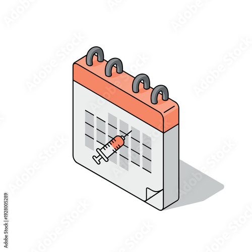 isometric calendar with syringe vaccination appointment hand drawn medical concept illustration