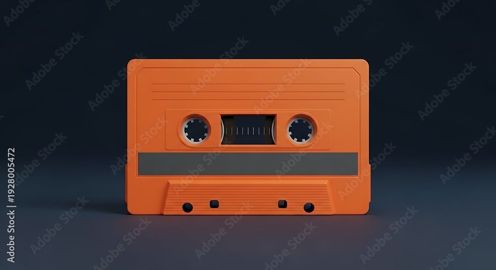 Fototapeta premium Orange cassette tape on a dark background, retro music concept, audio recording.