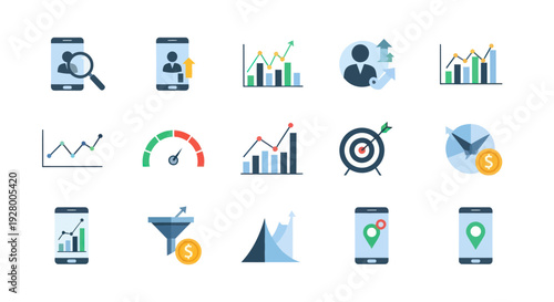 Business Data Analytics and Performance Tracking Icons Set.