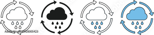 Water Cycle Icon Set Cloud Rain Arrows Circular Weather Process Vector Illustration Collection