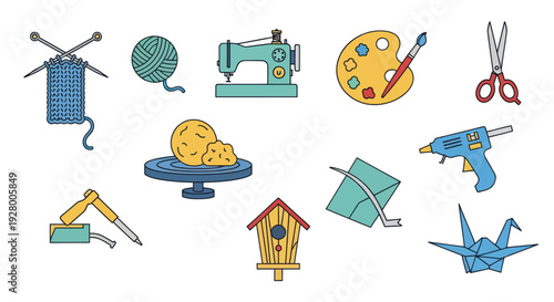 Colorful collection of diverse craft and hobby tools and supplies for creative handmade projects.