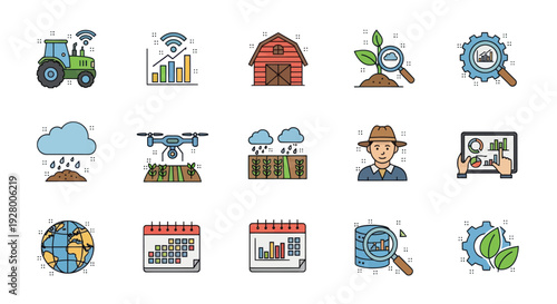 Smart Farming and Agriculture Icons: A Collection of Modern Farming Technology Symbols.