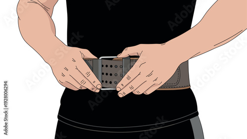 hands fastening a belt on waist with casual clothing hand drawn illustration