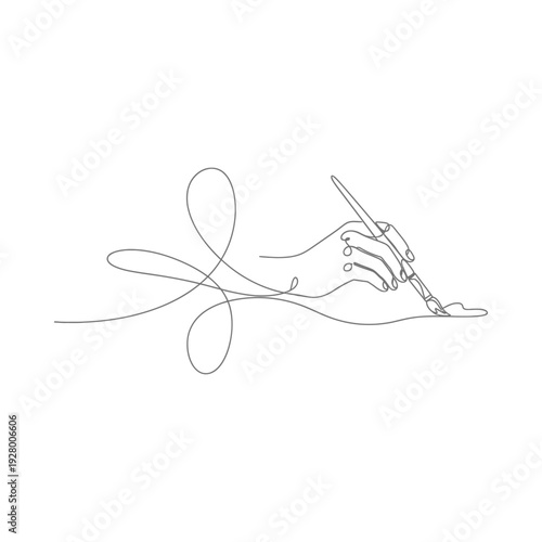 Creative hand drawing continuous line art with pen minimalist style black and white illustration