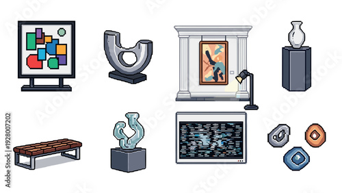 collection of hand drawn modern abstract art sculptures paintings and gallery elements