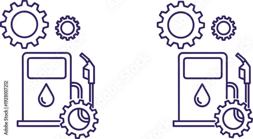 Fuel pump with gear mechanism icon representing energy industry technology, petroleum service concept, outline vector illustration design