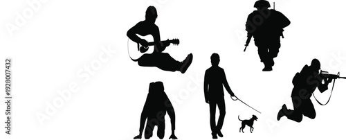 Silhouette of people engaging in various activities