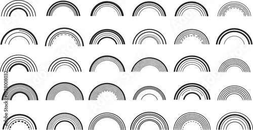 Collection of diverse monochrome rainbow patterns displayed in a grid layout