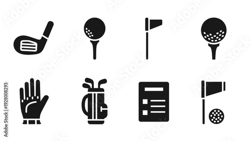 collection of simple golf icons in black silhouette style for sports design and branding