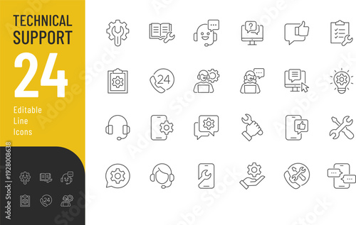
Technical Support Line Editable Icons set. Vector illustration in modern thin style of costumer service related icons: online consultation, assistant, repair, and more. 