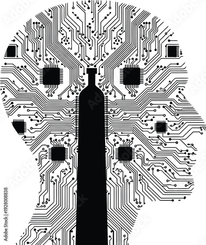 Digital Brain Bottleneck Silhouette – Processing Power Limitation Concept