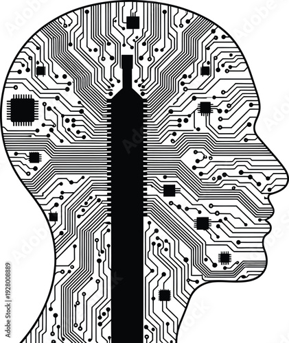 Digital Brain Bottleneck Silhouette – Processing Power Limitation Concept