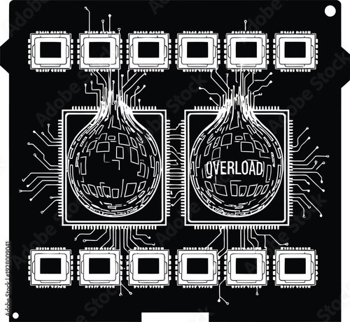 CPU Core Overload Silhouette – Processing Bottleneck Imbalance