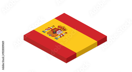 3d isometric illustration of spain flag with red and yellow colors and national coat of arms
