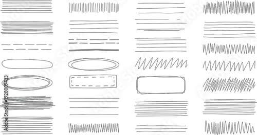 Collection of various line art elements and shapes in different styles and patterns, showcasing diverse artistic expressions and creative possibilities.