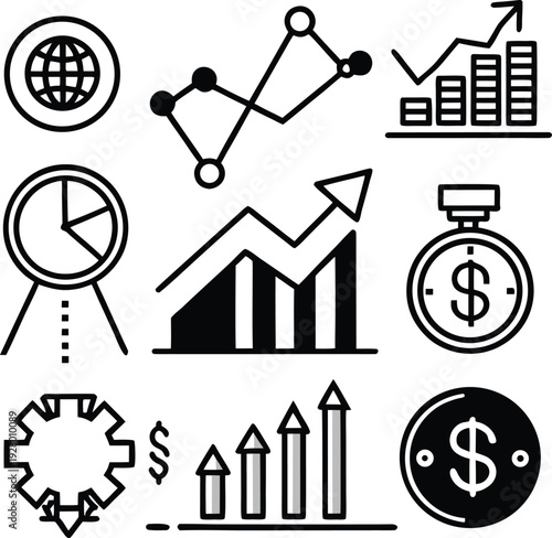 Business analytics and financial growth vector icon set