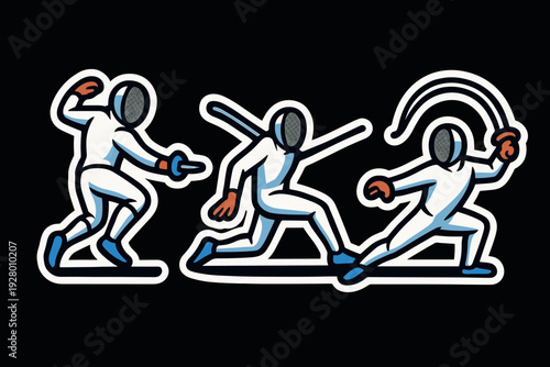 fencing athletes in action hand drawn sports figures set