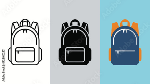 Backpack Icon Set with Various Colors on Different Backgrounds