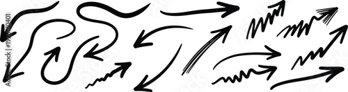 A collection of hand-drawn arrows and lines in various directions on a clean background viewed from a straightforward perspective
