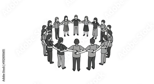 Group of People Holding Hands in a Circle Unity and Teamwork Concept.