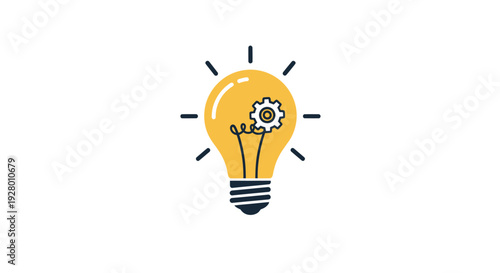 Creative yellow light bulb with gear icon symbolizing idea innovation and problem-solving.
