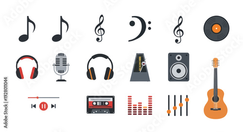 Collection of Musical Instruments and Audio Equipment Icons.