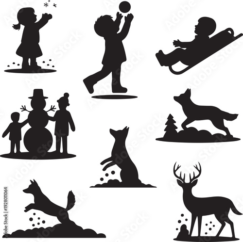 People and Family Silhouette Collection Vector Bundle – Outdoor Activities, Love, Fitness and Lifestyle Scenes